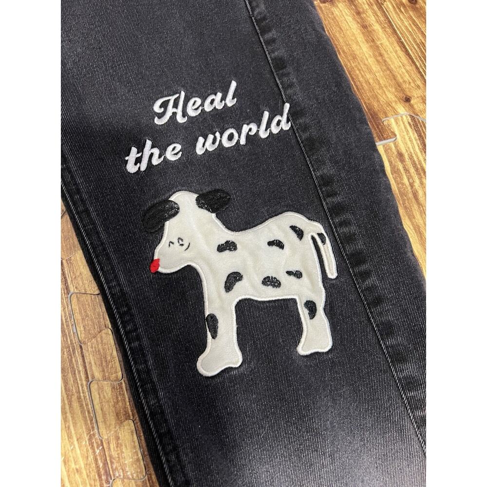 Universer Studio Black Jeans Women’s “heal The World” Dog Graphic Size Medium - Picture 3 of 11